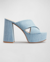 Gianvito Rossi Sheridan Denim Crisscross Platform Sandals In Stonewash