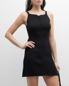 Courrèges Swallow Logo Embroidered Rib Body-con Minidress In Black