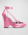 TOM FORD SATIN ANKLE WRAP WEDGE SANDALS