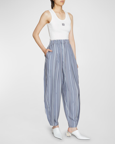 Loewe Striped Pull-on Balloon Trousers In Grey Navy Blue