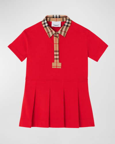 Burberry Kids' Girl's Sigrid Vintage Check Polo Shirt Dress In Bright Red