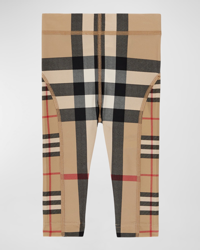 Burberry Girl's Isabella Check-print Leggings In Archive Beige Ip