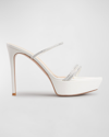 Gianvito Rossi Camoscio Crystal Platform Mule Sandals In White White