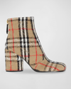 Burberry Anita Check Block-heel Ankle Boots In Archive Beige Ip