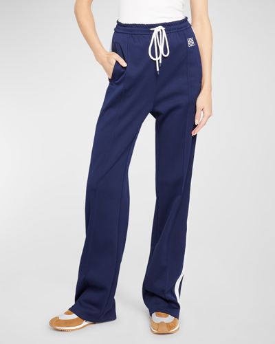 Loewe Anagram Embroidered Side-stripe Tracksuit Trousers In Blue