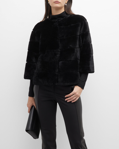 Gorski Collarless Lamb Shearling Jacket In Black