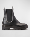 Gianvito Rossi Camoscio Calfskin Crystal Chelsea Boots In Black Black