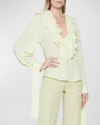 Victoria Beckham Ruffled Silk Crepe De Chine Blouse In Lemon