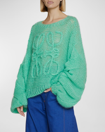 Loewe Anagram Cable-knit Sleeve Sweater In Green | ModeSens