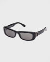 Moncler 55mm Rectangular Sunglasses In Shiny Black