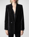 Zadig & Voltaire Visko Double-breasted Embellished Velvet Blazer In Noir