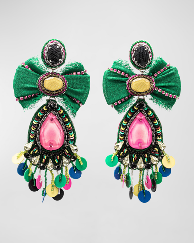 Ranjana Khan Jungle Earrings In Green, Pink, Yell