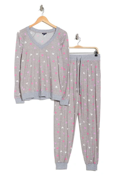 Splendid Raglan Long Sleeve Top & Joggers Pajamas In Toss Hearts