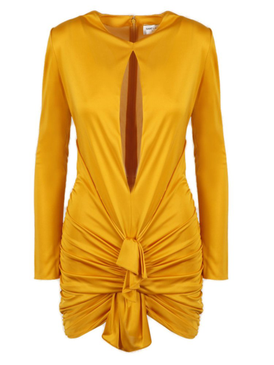 Saint Laurent Long Sleeve Mini Dress In Yellow & Orange
