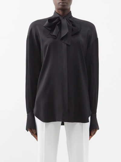 Another Tomorrow Exaggerated Bow Blouse In Black