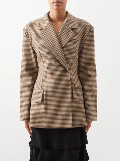 A.w.a.k.e. Tie-detailed Checked Cotton-blend Jacket In Neutral