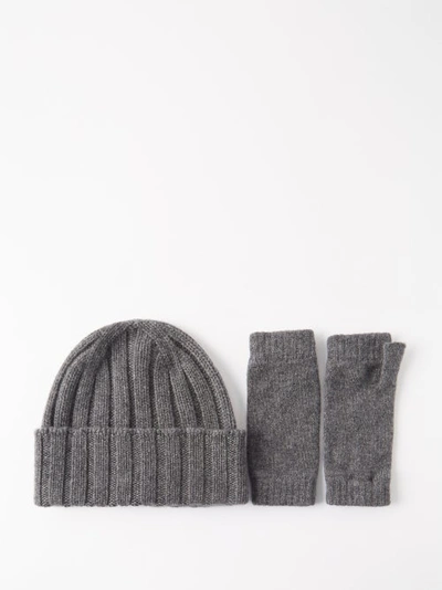 Johnstons Of Elgin Cashmere Hat And Fingerless-gloves Set In Dark Grey