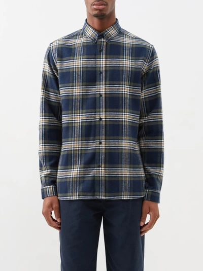 Oliver Spencer Brook Check Cotton-flannel Shirt In Navy Multi