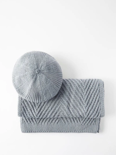 Johnstons Of Elgin Herringbone-cashmere Beret And Scarf Set In Pale Blue