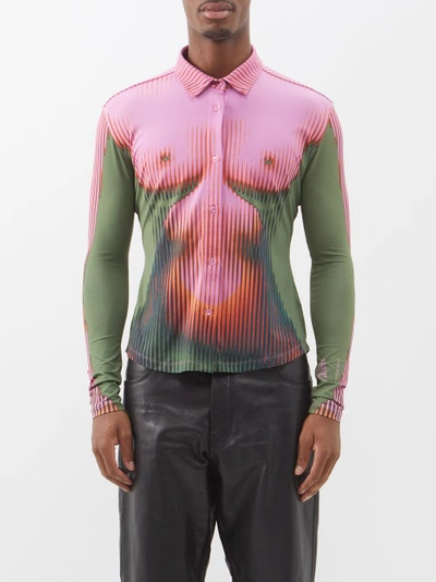 Y/project X Jean Paul Gaultier Body Morph-print Shirt In Pink Green
