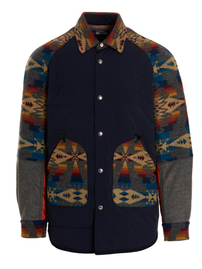 Junya Watanabe Knit-panelled Shirt Jacket In Blue