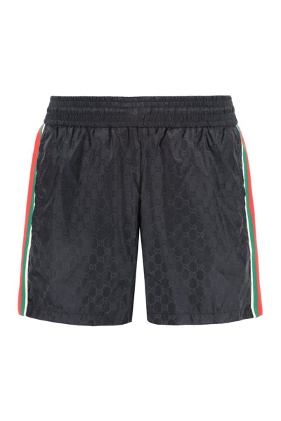 Gucci Gg-jacquard Elasticated Swim Shorts In Black