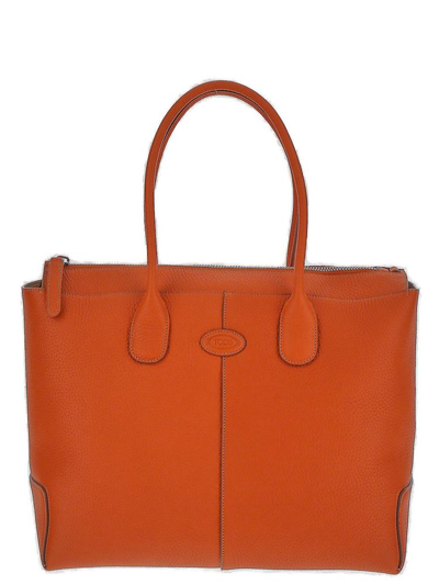 Tod's Logoed Tote Bag In Orange