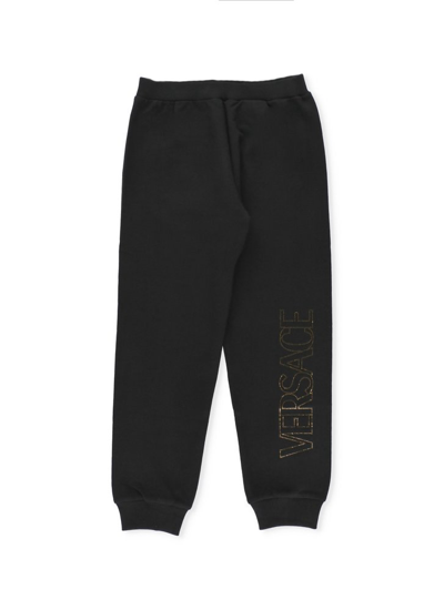 Versace Kids' Logo-print Cotton Track Pants In Black