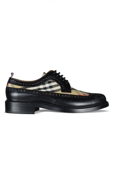 Burberry Leather Vintage Check Derby Shoes In Black/birch Brown