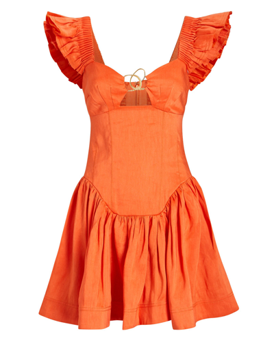 Aje Simone Ruffled Linen-blend Mini Dress In Orange