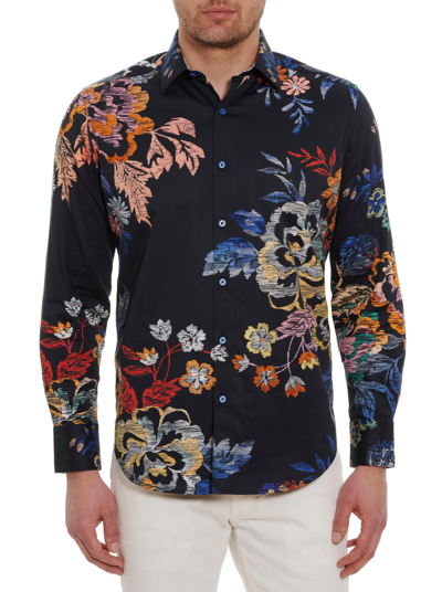 ROBERT GRAHAM Size S White Multi Color Watercolor Cotton Long Sleeve Shirt