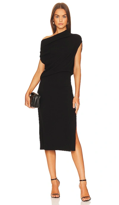 Brochu Walker Lori One-shoulder Side-slit Knit Midi Dress In Black