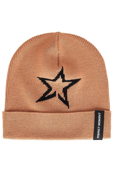 Perfect Moment Logo-patch Fine-knit Beanie In Braun