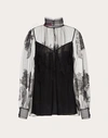 Valentino Tulle Illusione Embroidered Blouse In Black