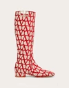 Valentino Garavani Vlogo Tall Monogram Boots In ベージュ/レッド