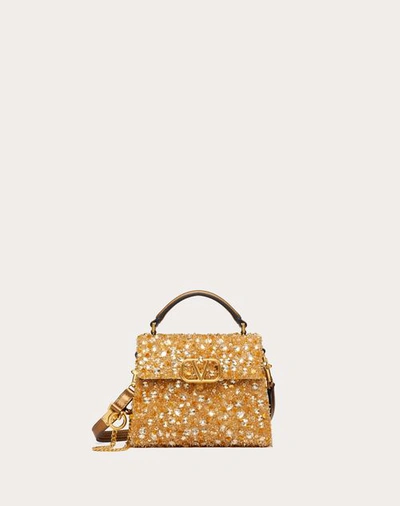 Valentino Garavani Mini Vsling Handbag With 3d Embroidery Woman Bronzed Gold Uni