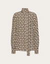 Valentino Toile Iconographe Silk Crêpe De Chine Blouse In Beige/black