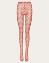 Valentino Toile Iconographe Tulle Tights In ベージュ/レッド