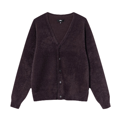Pre-owned Stussy Shaggy Cardigan 'eggplant' In Purple