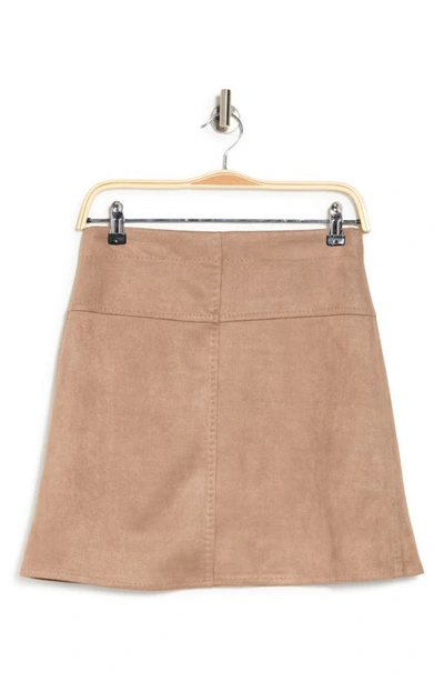 Maxstudio Faux Suede A-line Miniskirt In Taupe