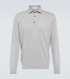 Brunello Cucinelli Solid Color Cashmere Sweater With Polo Neck In Gray