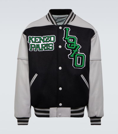 Kenzo Tiger Varsity Leather-paneled Varsity Jacket In Black