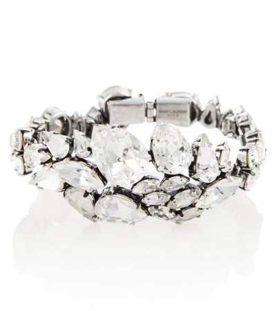 Saint Laurent Embellished Bracelet In Oxidized Silver/crystal