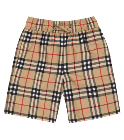 Burberry Kids' Vintage Check 格纹泳裤 In Brown