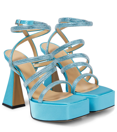 Mach & Mach Sydney Embellished Satin Platform Sandals In Blue