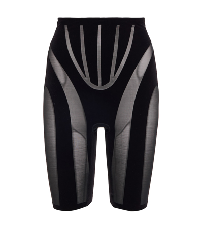 Wolford X Mugler Mesh-panelled Shaping Shorts In Black