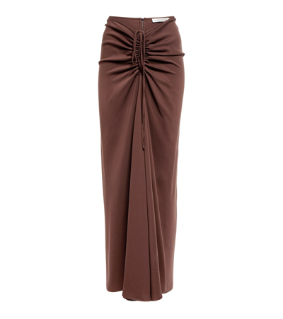 Christopher Esber Ruched Crêpe Midi Skirt In Chocolate
