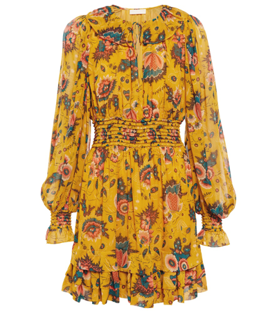 Ulla Johnson Adara Floral Silk Chiffon Minidress In Yellow