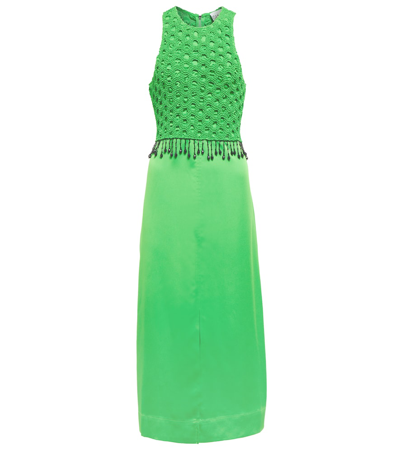 Ganni Bead Tassel Detail Satin Dress In Classic Green