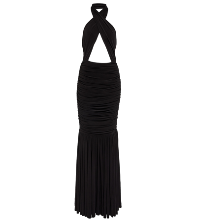 Norma Kamali Cross Halter Side Drape Gown In Black